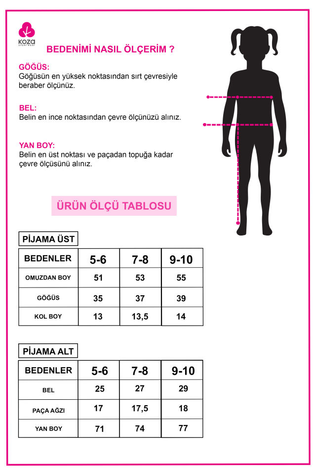 Kız Çocuk Pamuklu Kalpli Desenli Pijama Takımı Ekru - Yeşil - 7 - 8 Yaş