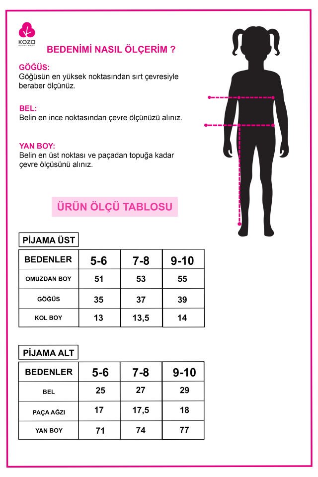 Kız Çocuk Pamuklu Kalpli Desenli Pijama Takımı Ekru - Yeşil - 9 - 10 Yaş