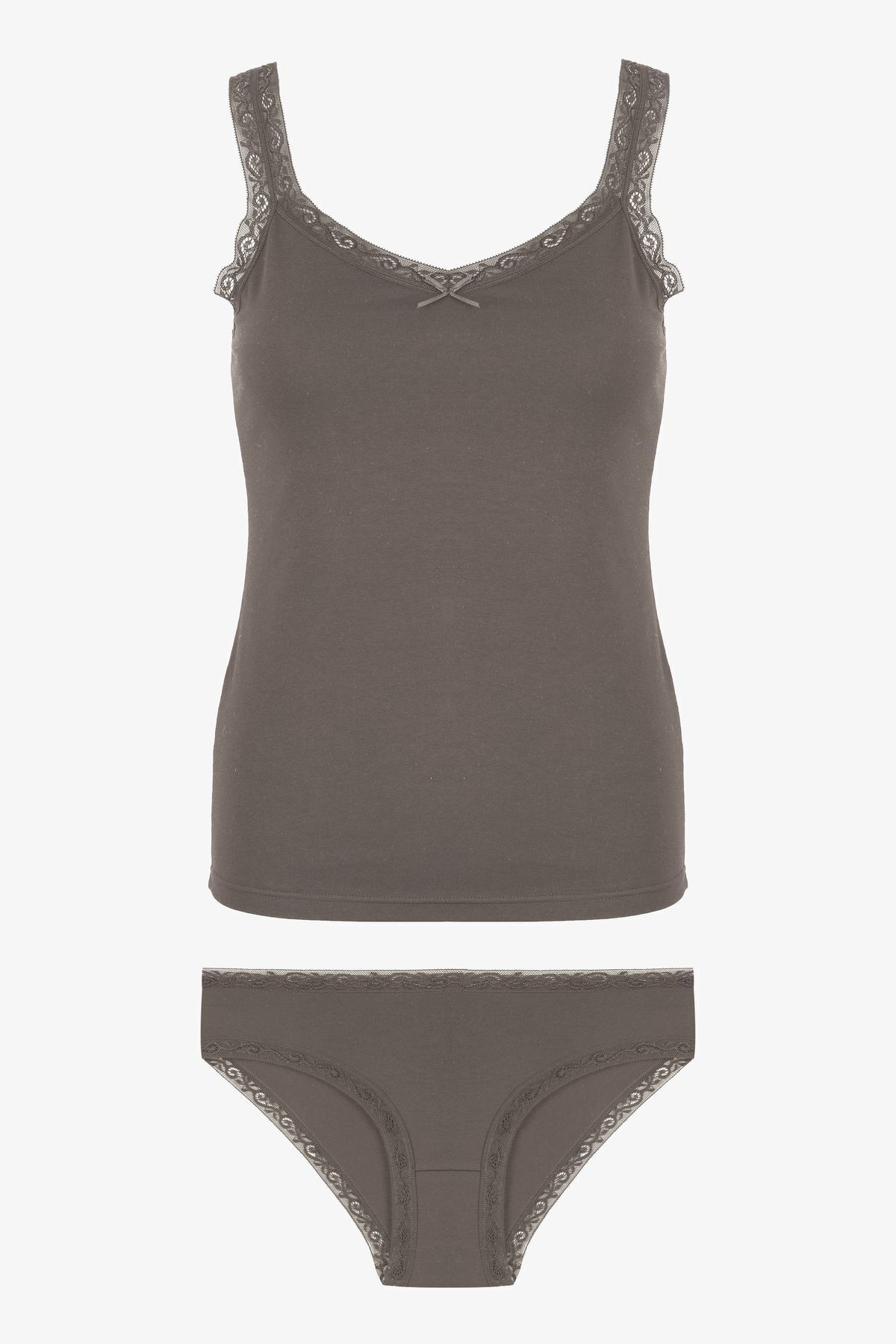 Kadın Dantel Detaylı Atlet Külot Takım KO2000TKM-1 Vizon - S/M