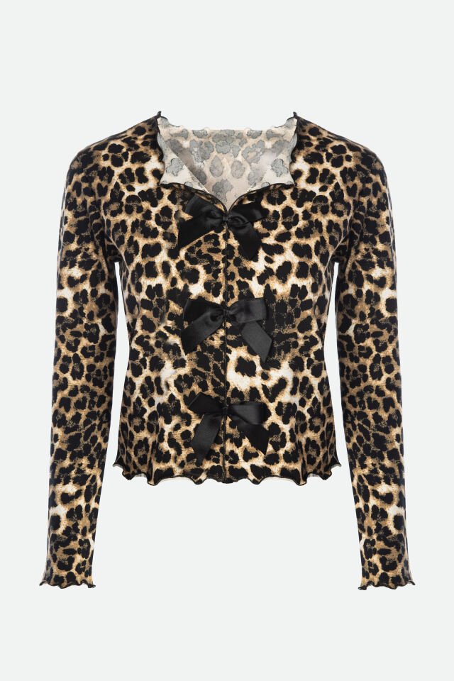 Sevgililer Günü Temalı Kadın Pamuklu Çıtır Çiçek Desenli Baby Overloklu Fiyonklu Uzun Kollu Pijama Takımı XL - Kahvrengi - Siyah