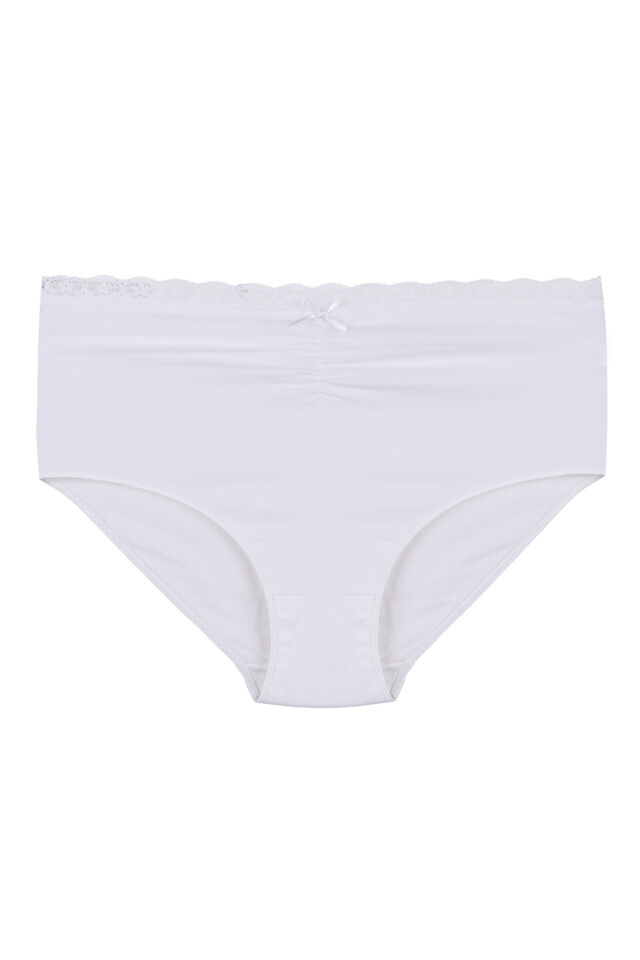 Kadın Ön Bel Dantelli Büzgülü ve Fiyonk Detaylı Lastikli 3'lü Külot Pudra - Beyaz - XL/2XL