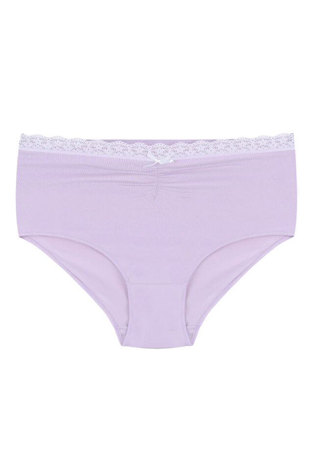 Kadın Ön Bel Dantelli Büzgülü ve Fiyonk Detaylı Lastikli 3'lü Külot Pudra - Beyaz - XL/2XL