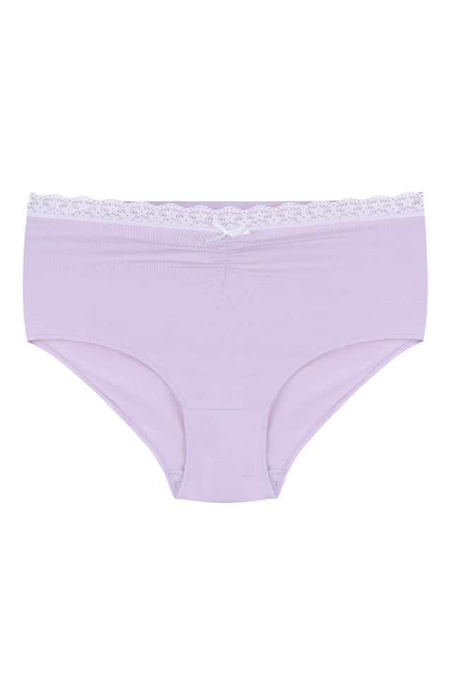 Kadın Ön Bel Dantelli Büzgülü ve Fiyonk Detaylı Lastikli 3'lü Külot Pudra - Beyaz - XL/2XL
