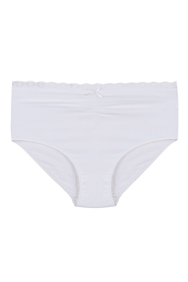 Kadın Ön Bel Dantelli Büzgülü ve Fiyonk Detaylı Lastikli 3'lü Külot Pudra - Beyaz - 3XL