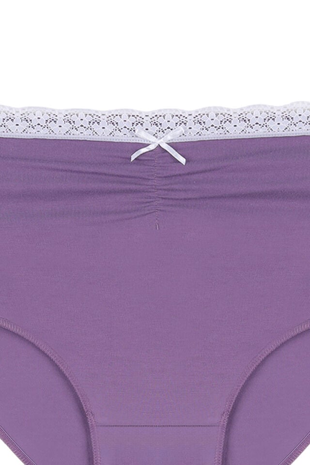 Kadın Ön Bel Dantelli Büzgülü ve Fiyonk Detaylı Lastikli 3'lü Külot Pudra - Beyaz - 3XL
