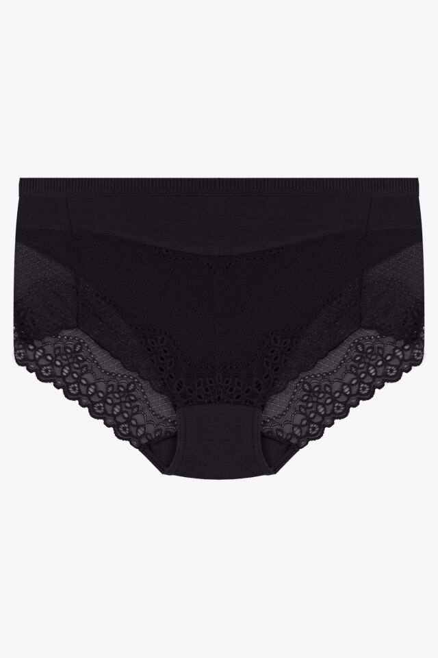 Kadın 3'lü Dantel Detaylı Yüksek Bel Külot KO20900 Siyah-Ekru-Bordo - S/M