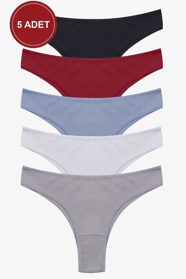 Kadın 5'li Fitilli Brazilian Külot Çok Renkli - XL