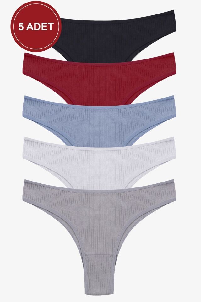Kadın 5'li Fitilli Brazilian Külot Çok Renkli - XL