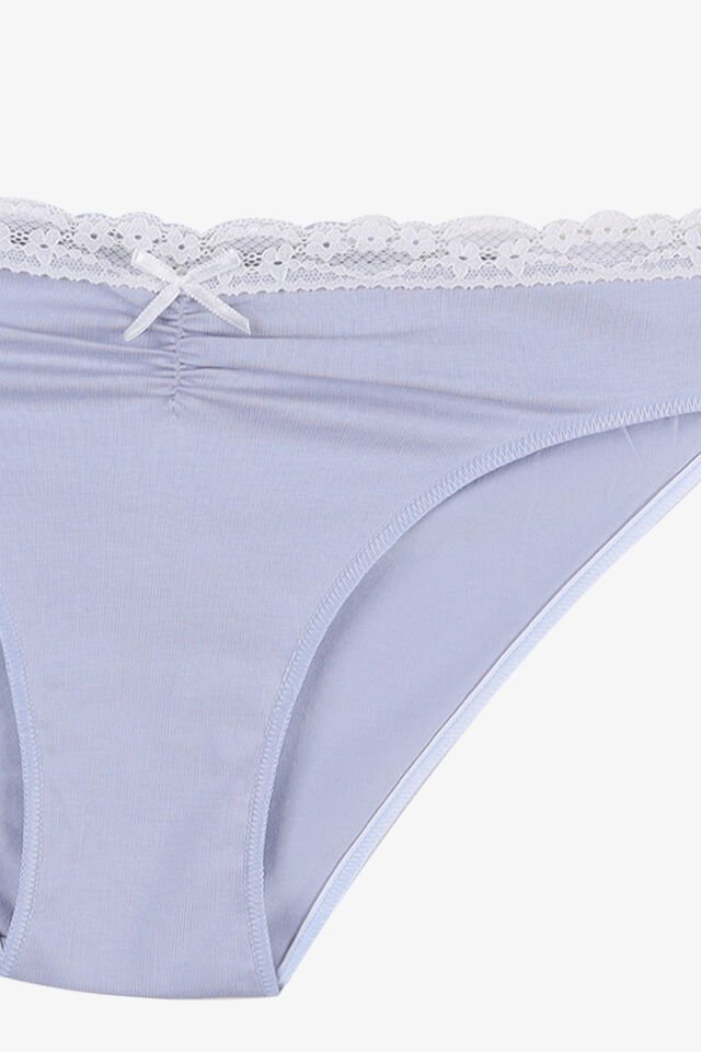 Kadın Ön Bel Dantelli Büzgülü ve Fiyonk Detaylı Lastikli Külot 3'lü M - Ekru - Lila