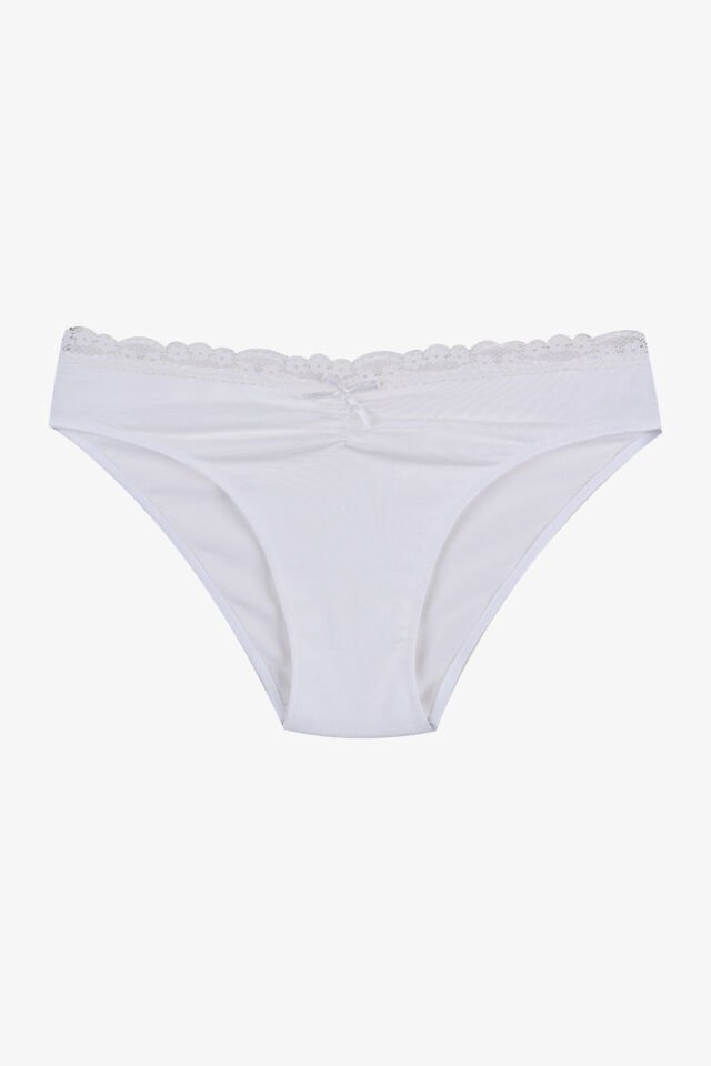 Kadın Ön Bel Dantelli Büzgülü ve Fiyonk Detaylı Lastikli Külot 3'lü XL - Ekru - Lila