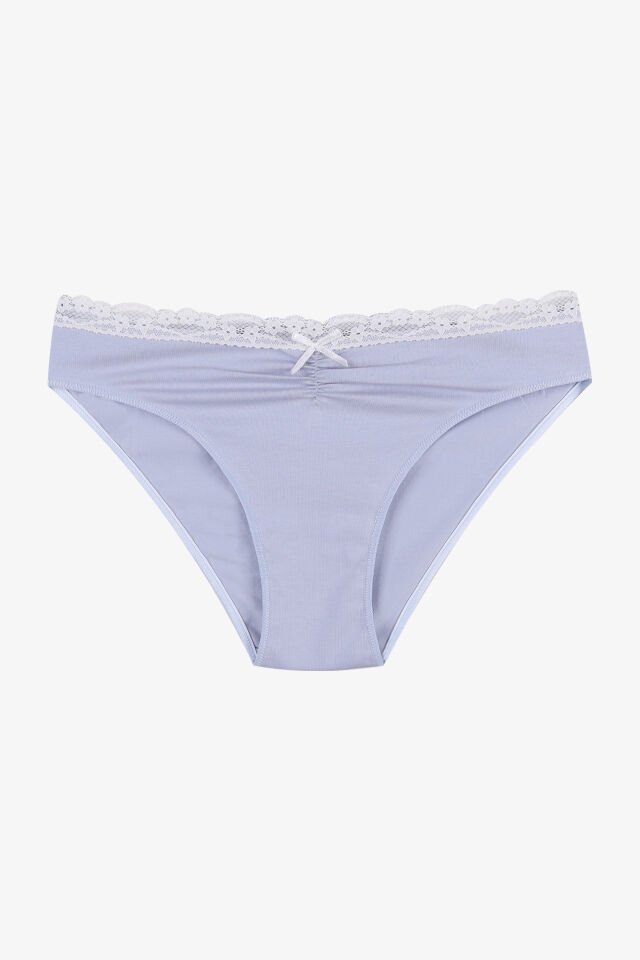 Kadın Ön Bel Dantelli Büzgülü ve Fiyonk Detaylı Lastikli Külot 3'lü XL - Ekru - Lila