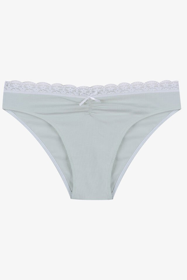 Kadın Ön Bel Dantelli Büzgülü ve Fiyonk Detaylı Lastikli Külot 3'lü XL - Yeşil - Gri