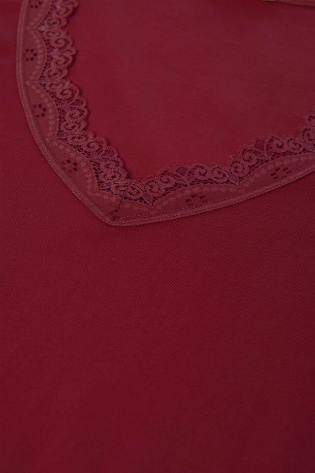 Kadın Viskon Yumuşak Dokulu Kısa Kollu Dantel Detaylı Pijama Takım KO70118 Bordo - M - KO70118 Bordo - M