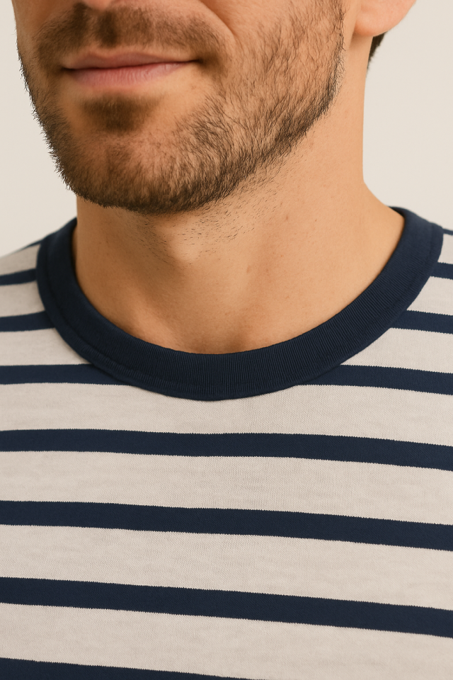 Erkek Pamuklu Lacivert Çizgili Şort Takım