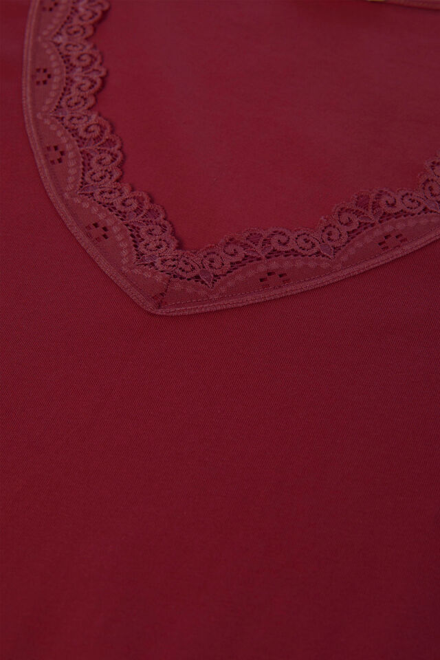 Kadın Viskon Yumuşak Dokulu Kısa Kollu Dantel Detaylı Pijama Takım KO70118 Bordo - XL - KO70118 Bordo - XL
