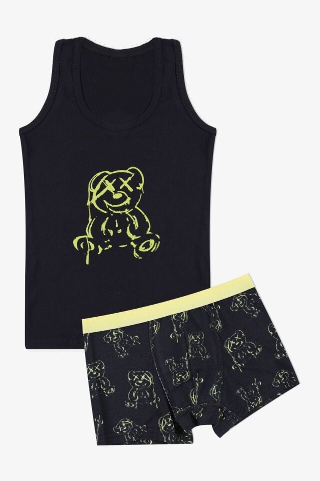 Erkek Çocuk Pamuklu Uzay Baskılı Atlet Boxer Takım