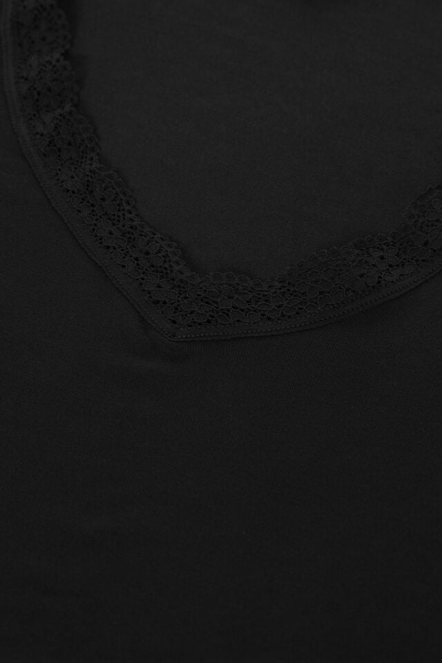 Kadın Viskon Yumuşak Dokulu Kısa Kollu Dantel Detaylı Pijama Takım KO70118 Siyah - S - KO70118 Siyah - S