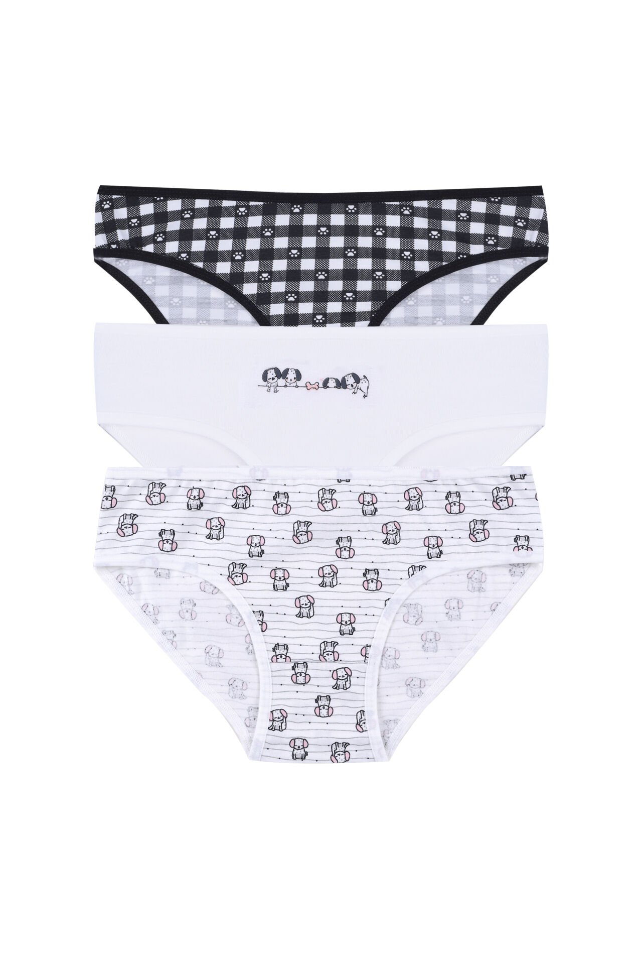 Kız Çocuk 3'lü Sevimli Fare Desenli Slip Pembe -  Beyaz - 7-9 Yaş