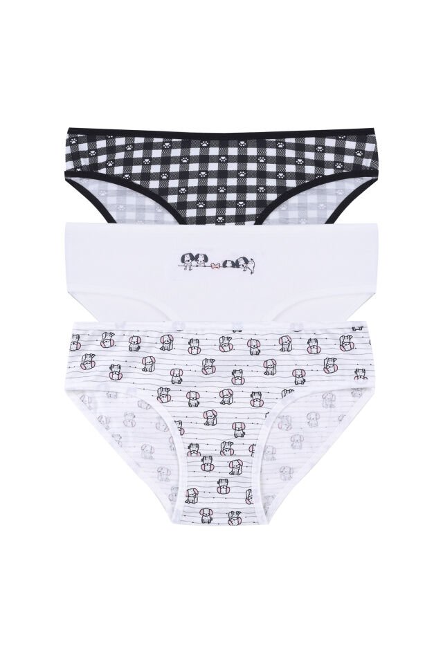 Kız Çocuk 3'lü Sevimli Fare Desenli Slip Pembe -  Beyaz - 7-9 Yaş