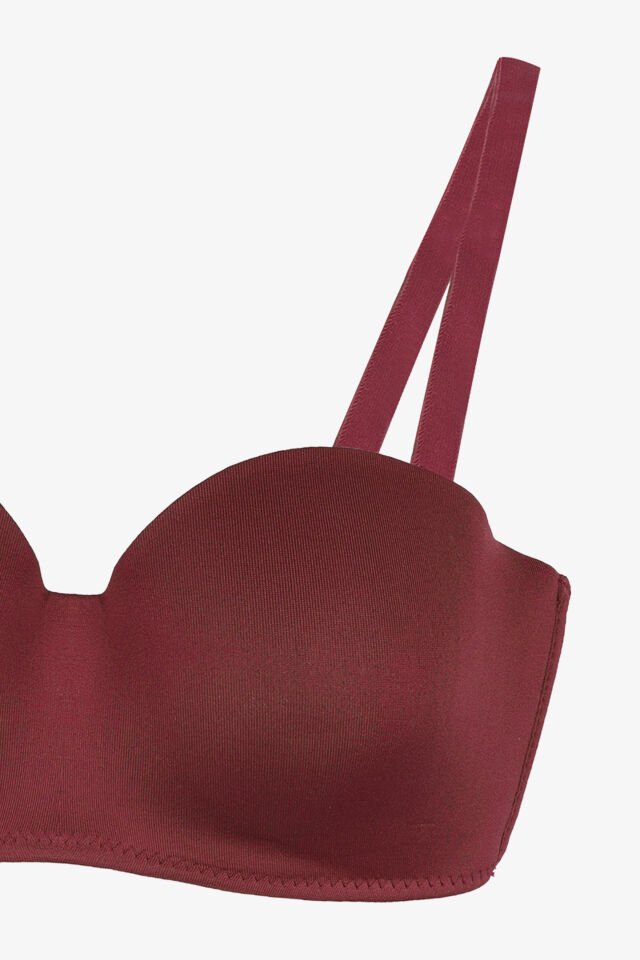 2'Lİ PAKET - Kadın Dolgusuz Mikro Straplez Sütyen 90B - Bordo-Ten
