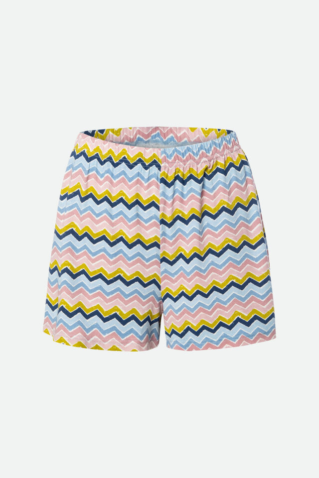 Kadın Pamuklu Kısa Kollu Şortlu Pijama Takımı M - Mavi -Sarı