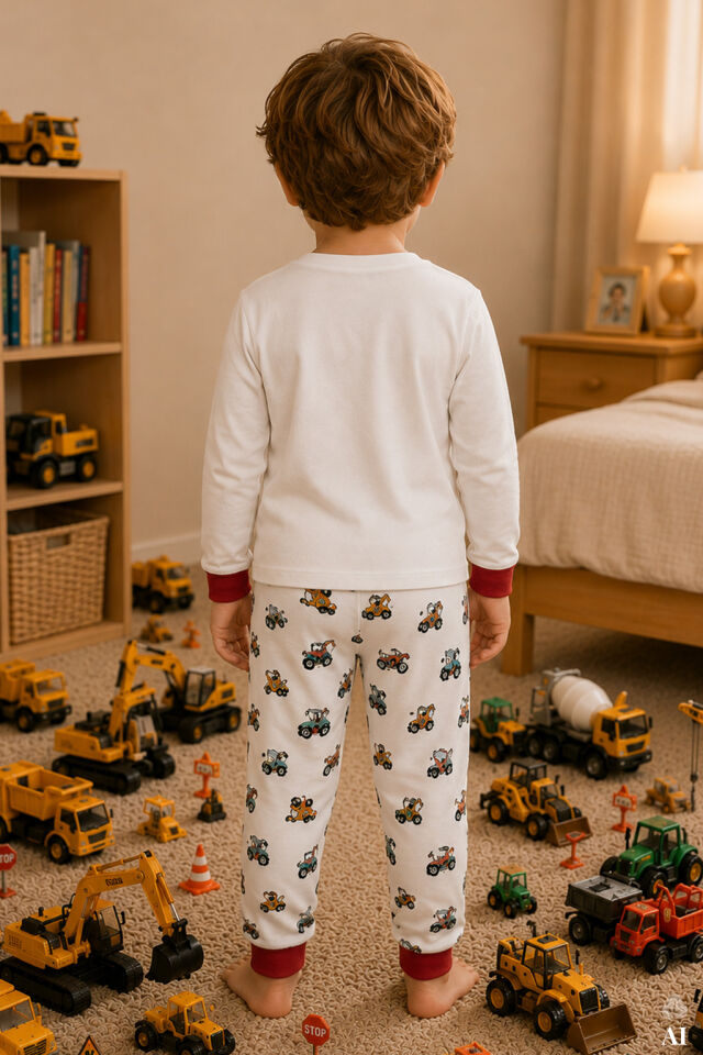 Erkek Çocuk Pamuklu Baskılı Uzun Kollu Uzun Alt Pijama Takımı Kırmızı - Beyaz - 7-8 Yaş