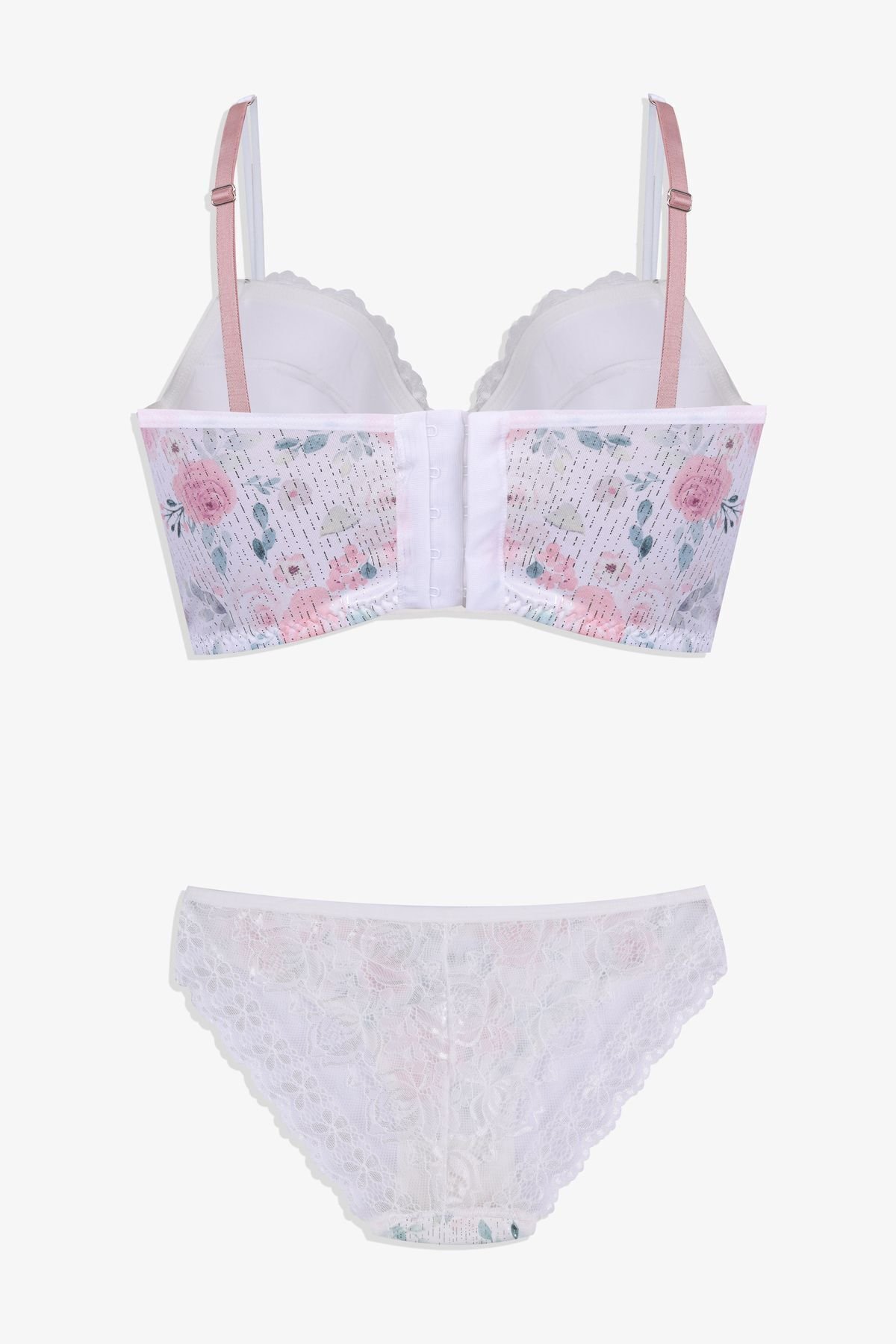 Kadın Işıltılı Desenli Düğmeli Dantel Detaylı Büstiyer Takım Ekru - 75B - Ekru - 75B