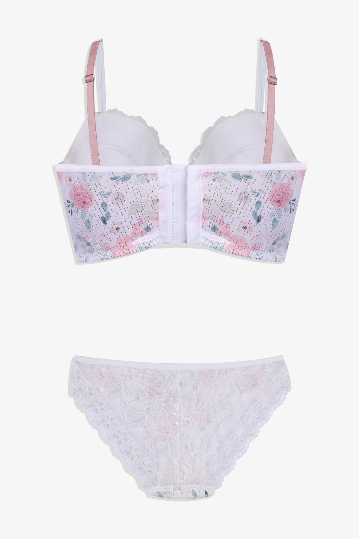 Kadın Işıltılı Desenli Düğmeli Dantel Detaylı Büstiyer Takım Ekru - 75B - Ekru - 75B