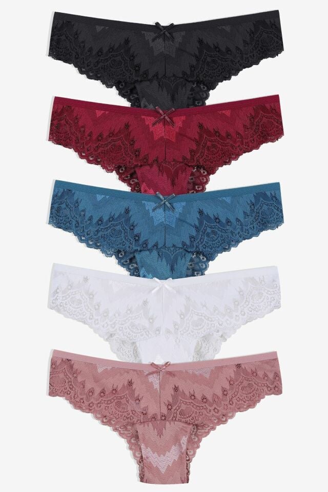 Kadın 5'li Dantelli Fantezi Brazilian Külot