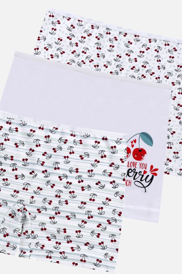 Kız Çocuk 3'lü Desenli Boxer 1052-25 - 5-7 Yaş