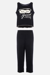 Kadın Yumuşak Dokulu Sıfır Kollu Kaprili Pijama Takımı