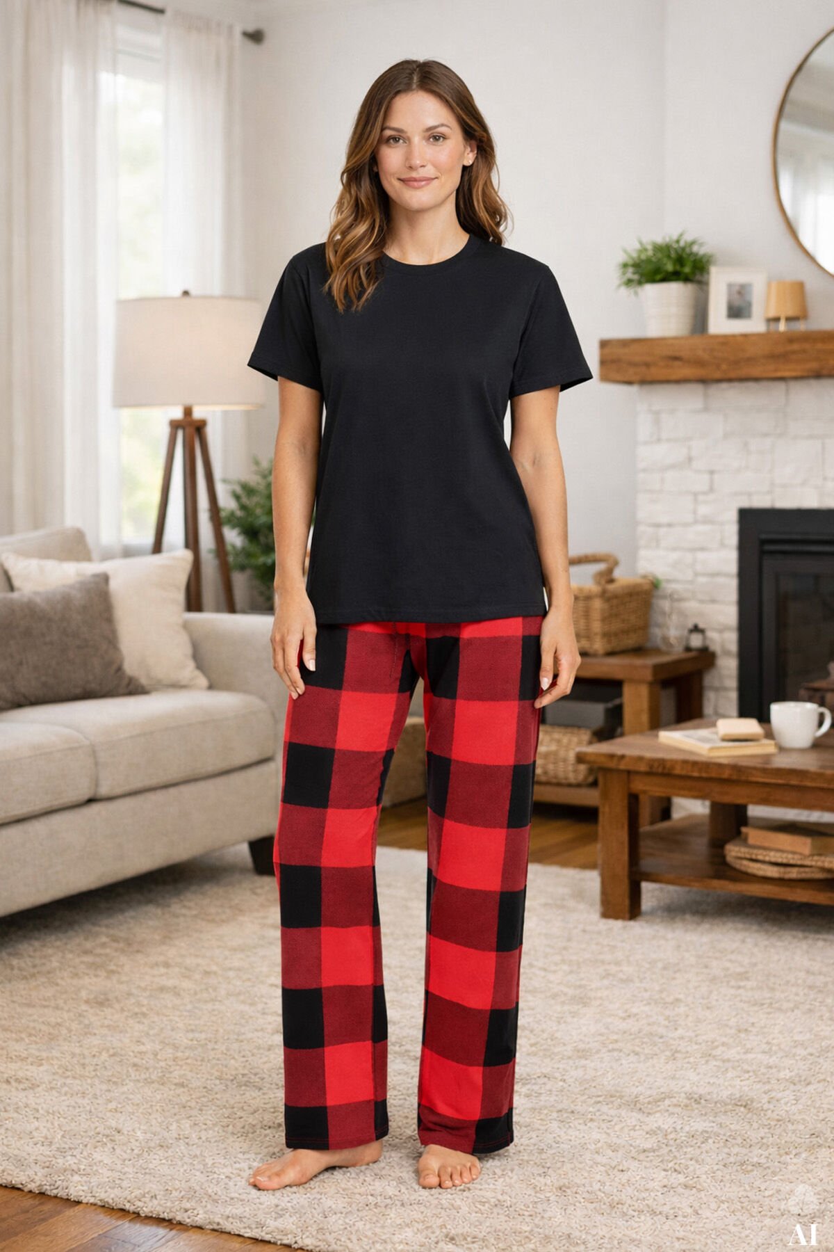 Sevgililer Günü Temalı Kadın Kısa Kollu Pamuklu Kırmızı Ekose Desenli Kombinli Pijama Takımı Kırmızıekose - XL - Kırmızıekose - XL