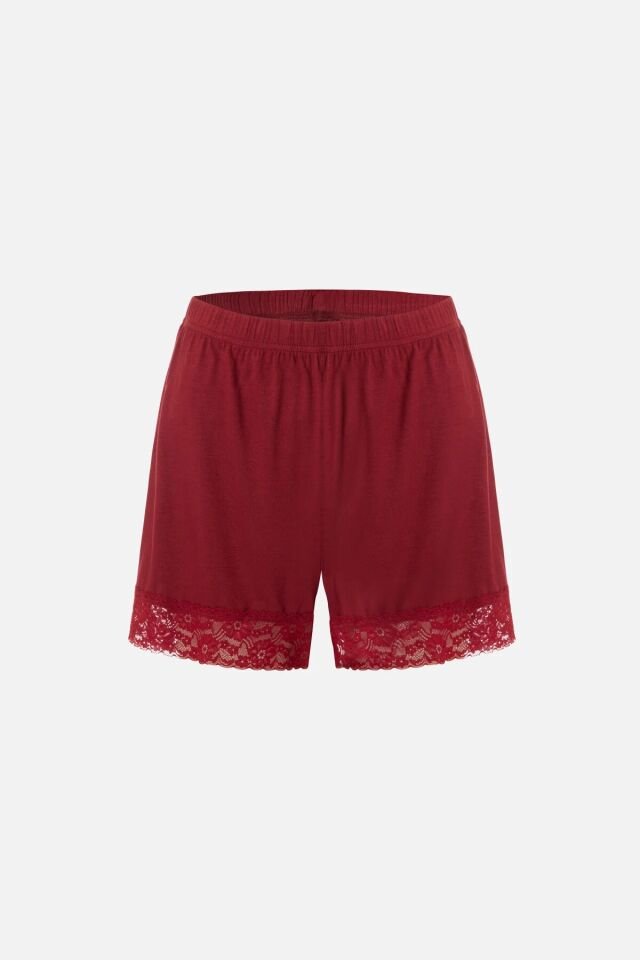 Kadın Viskon - Yumuşak Dokulu İp Askılı Dantel Detaylı Şortlu Takım KO70117 Bordo - S - KO70117 Bordo - S