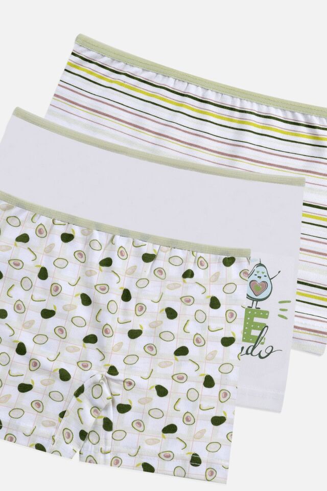 Kız Çocuk 3'lü Desenli Boxer 1052-19 - 5-7 Yaş