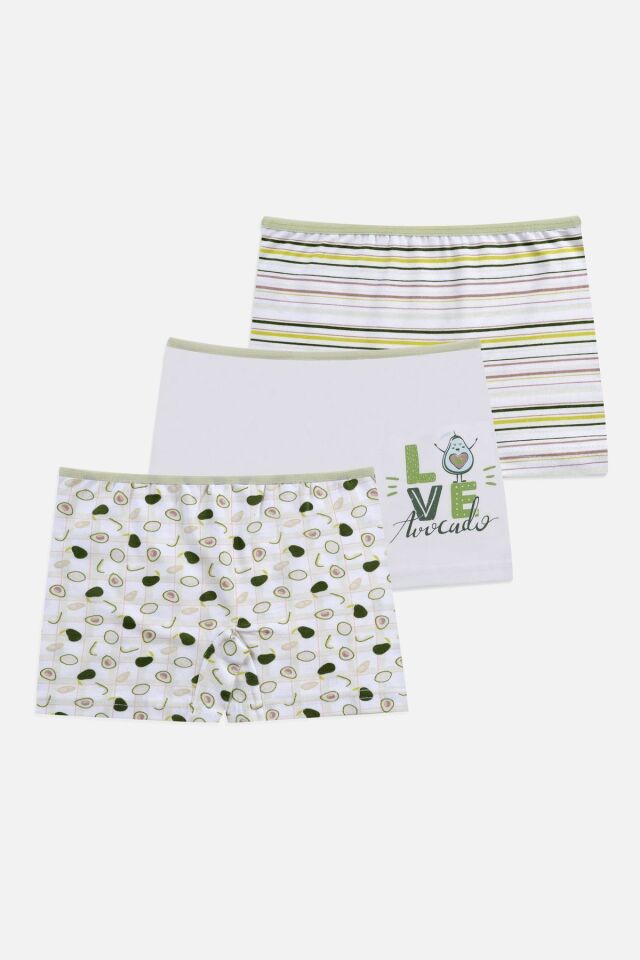 Kız Çocuk 3'lü Desenli Boxer 1052-19 - 7-9 Yaş