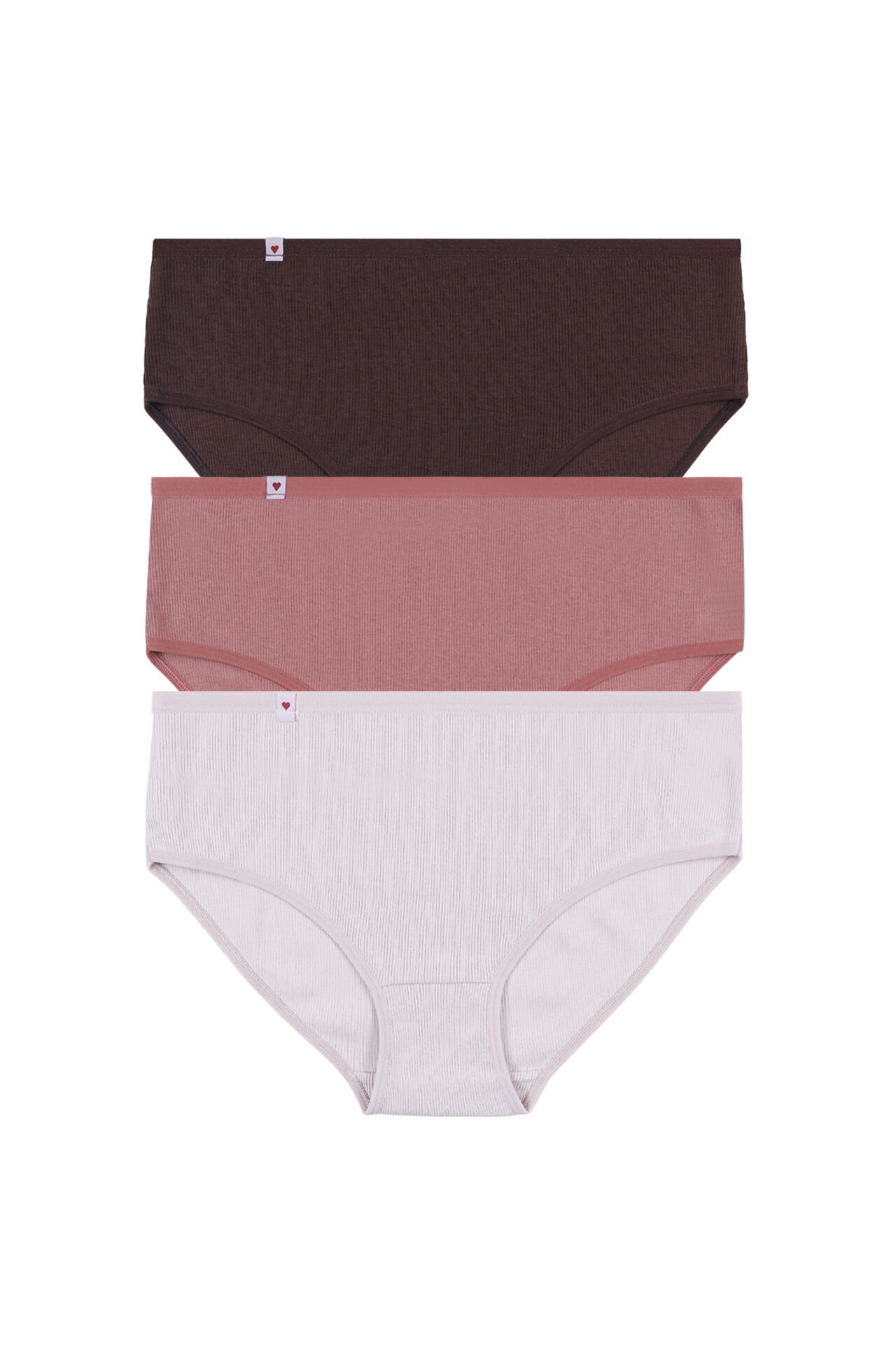 Kadın Bato 3lü Pamuklu Etiket Detaylı Fitilli Ribana Külot