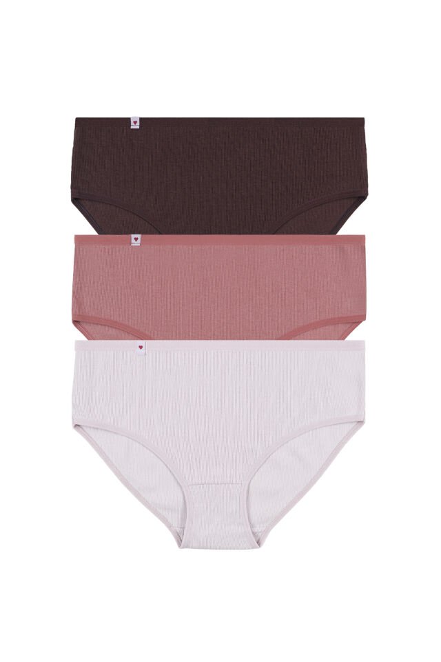 Kadın Bato 3lü Pamuklu Etiket Detaylı Fitilli Ribana Külot