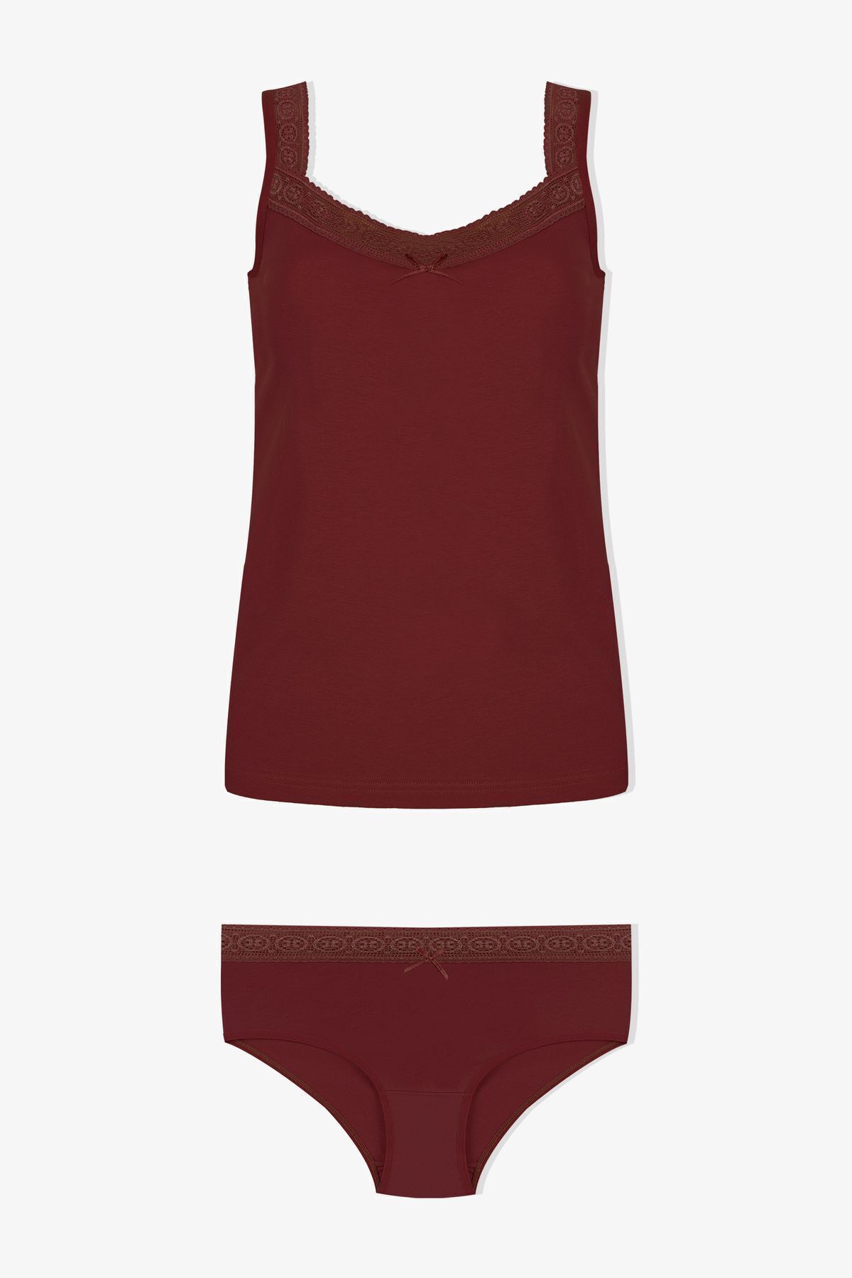 Kadın Dantel Detaylı Atlet Külot Takım KO2001TKM-1 Bordo - L/XL