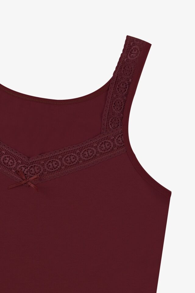 Kadın Dantel Detaylı Atlet Külot Takım KO2001TKM-1 Bordo - L/XL