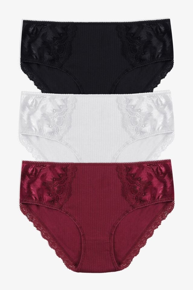 Kadın 3'lü Fitilli Yan Dantelli Külot