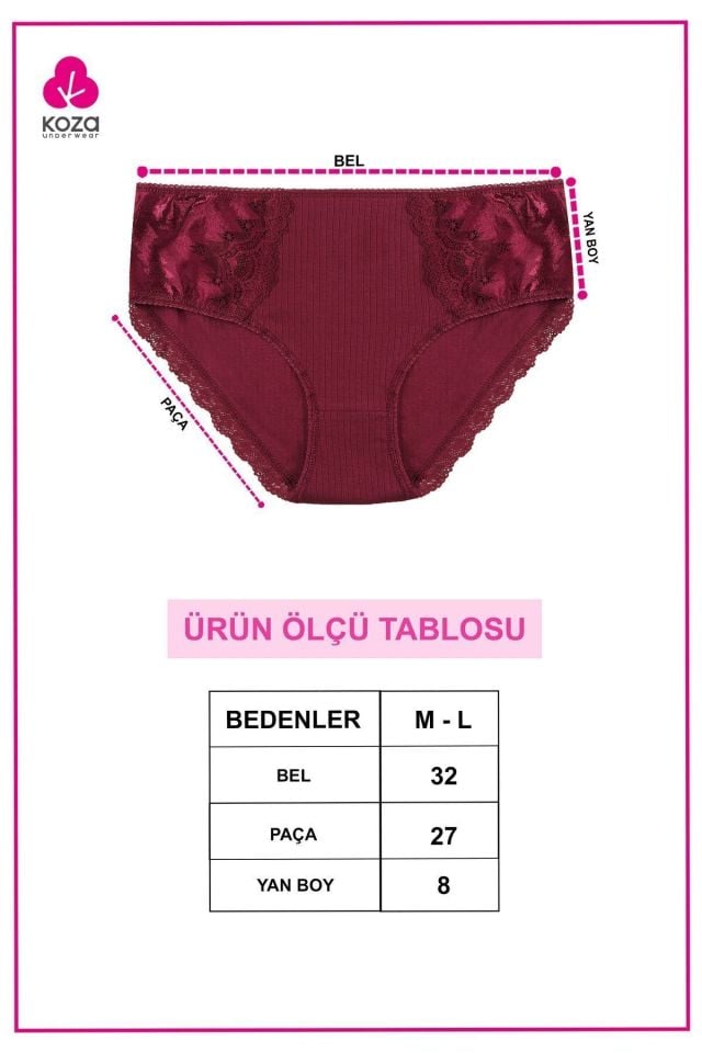 Kadın 3'lü Fitilli Yan Dantelli Külot