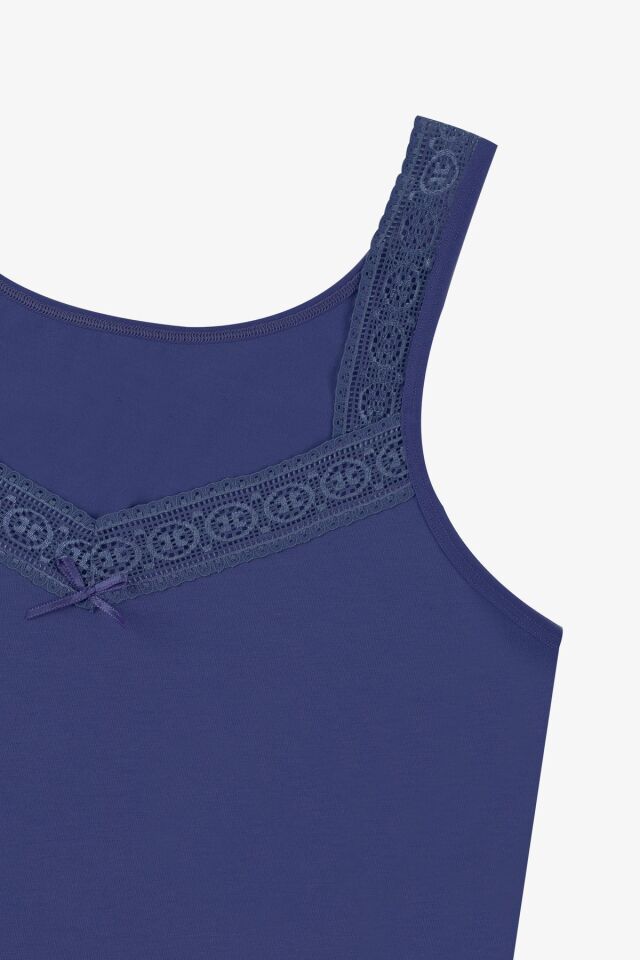 Kadın Dantel Detaylı Atlet Külot Takım KO2001TKM-1 İndigo - L/XL