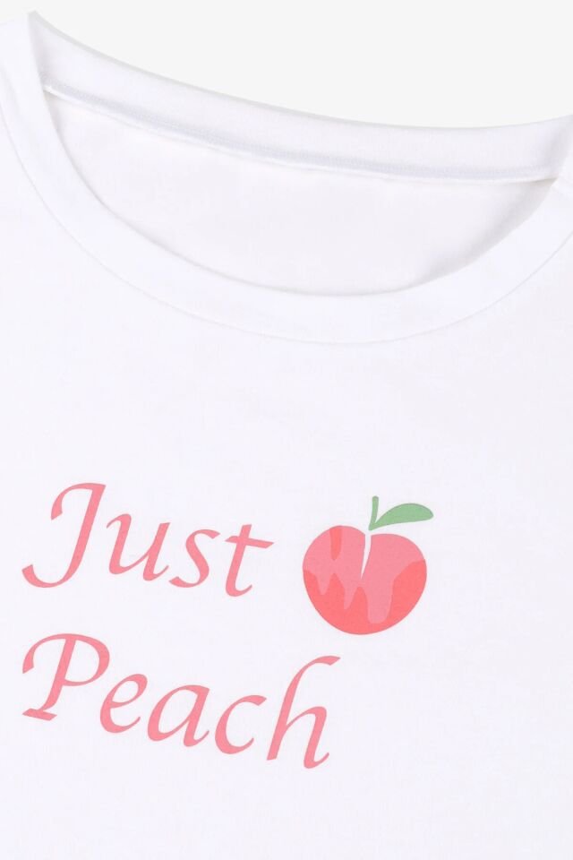 Kadın Düşük Omuzlu Şeftali Desenli Oversize Crop Şort Takım KO70122 Şeftalı - L - KO70122 Şeftalı - L