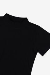 Kadın Kısa Kollu Likralı Pamuklu Yarım Balıkçı Body