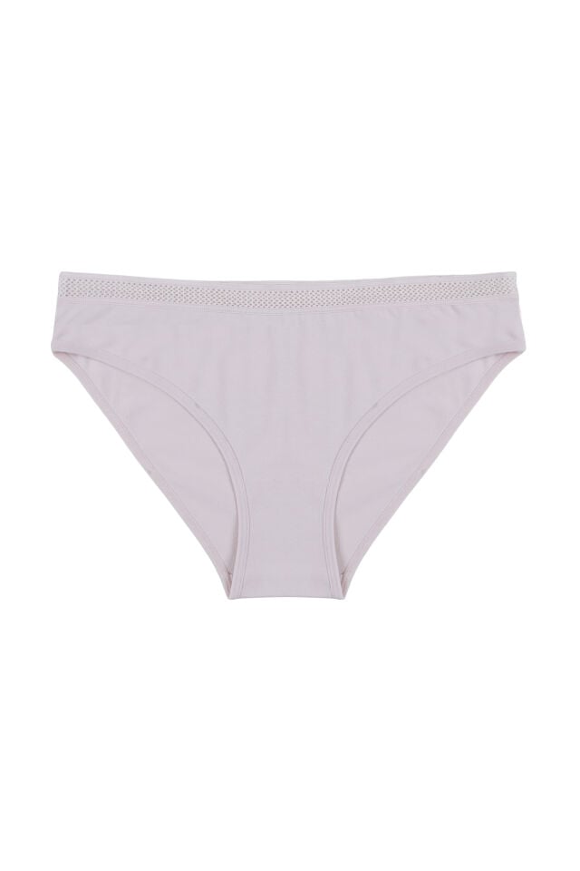 Kadın 3'lü File Lastikli Pamuklu Külot Pudra - Ekru - L/XL