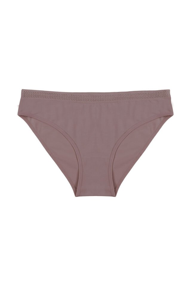 Kadın 3'lü File Lastikli Pamuklu Külot Pudra - Ekru - L/XL