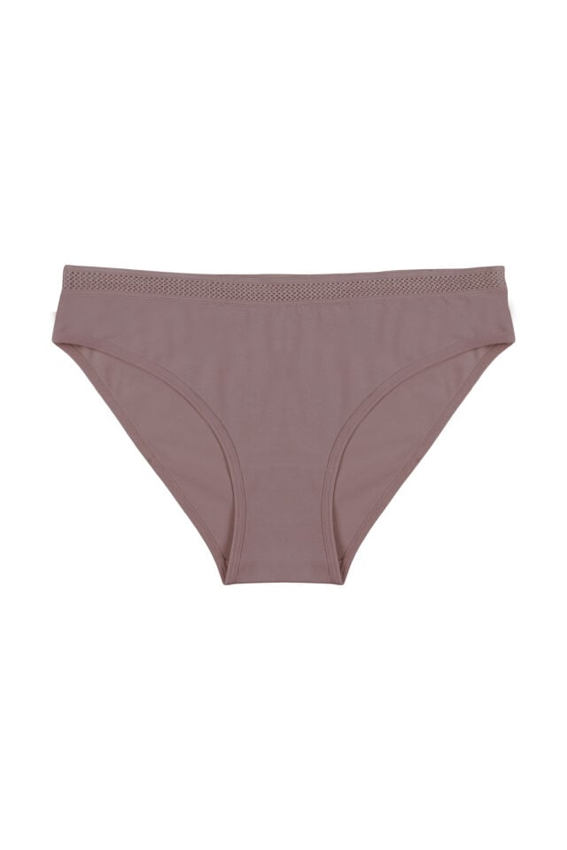 Kadın 3'lü File Lastikli Pamuklu Külot Pudra - Ekru - L/XL