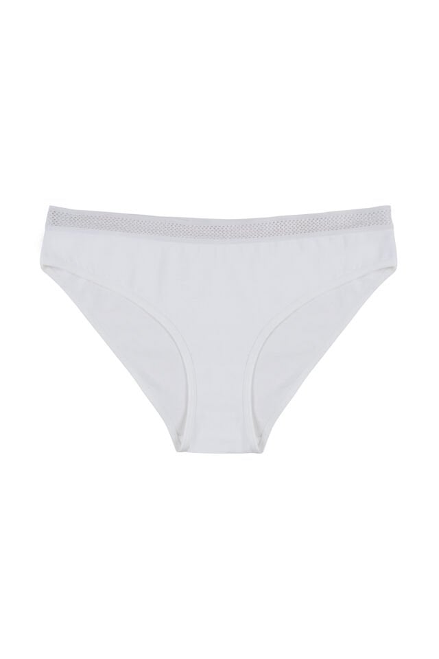 Kadın 3'lü File Lastikli Pamuklu Külot Pudra - Ekru - L/XL