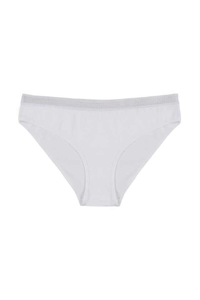 Kadın 3'lü File Lastikli Pamuklu Külot Pudra - Ekru - L/XL