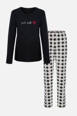 Kadın Ekose Desenli Pamuklu Likralı Pijama Takımı